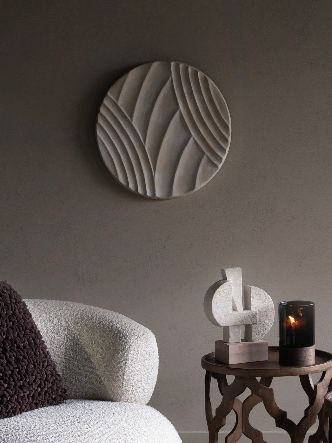 White Ecomix Textured Disc Wall Art Small